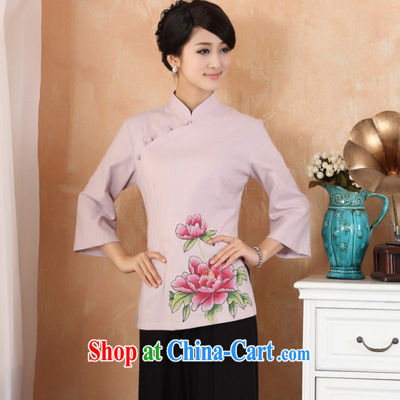 Take the 2014 new summer hand-painted dresses T-shirt cotton the larger Chinese female improved Han-chinese 2381 - 1 - 3 purple 3 XL, spend figure, shopping on the Internet