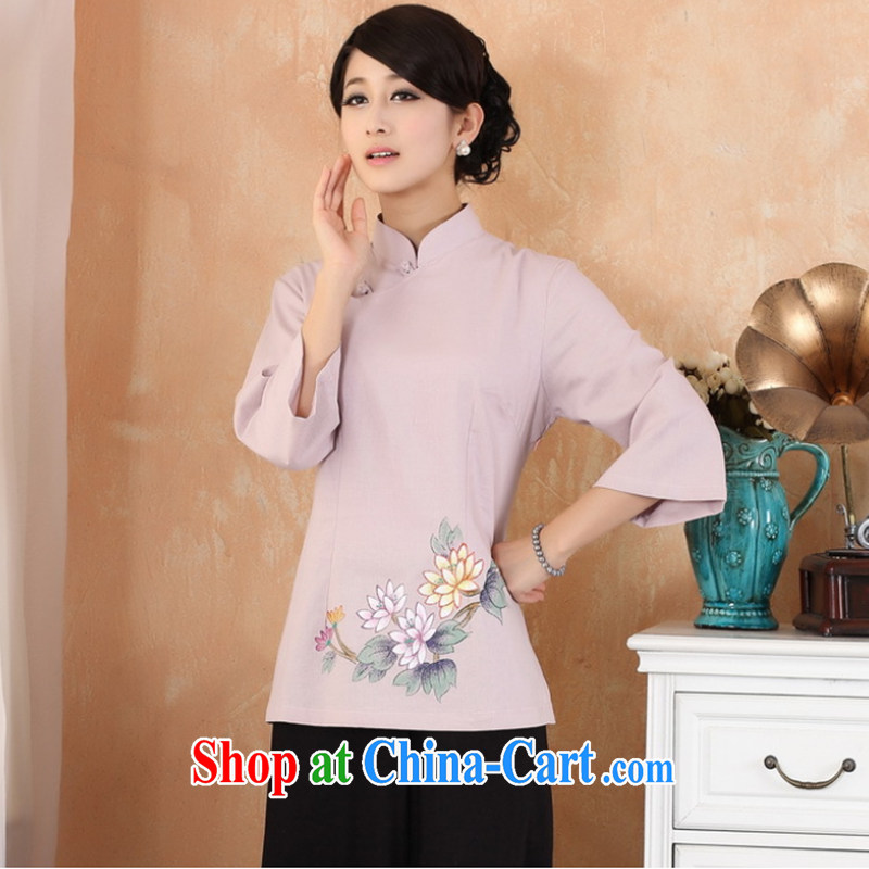 Take the 2014 new summer hand-painted dresses T-shirt cotton the larger Chinese female improved Han-chinese 2380 - 1 - 3 purple 3 XL, spend, and, on-line shopping