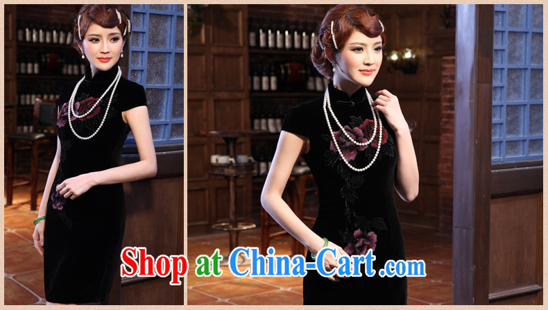 2014 spring new short in high cuff Silk Velvet cheongsam improved retro dresses black XXL pictures, price, brand platters! Elections are good character, the national distribution, so why buy now enjoy more preferential! Health