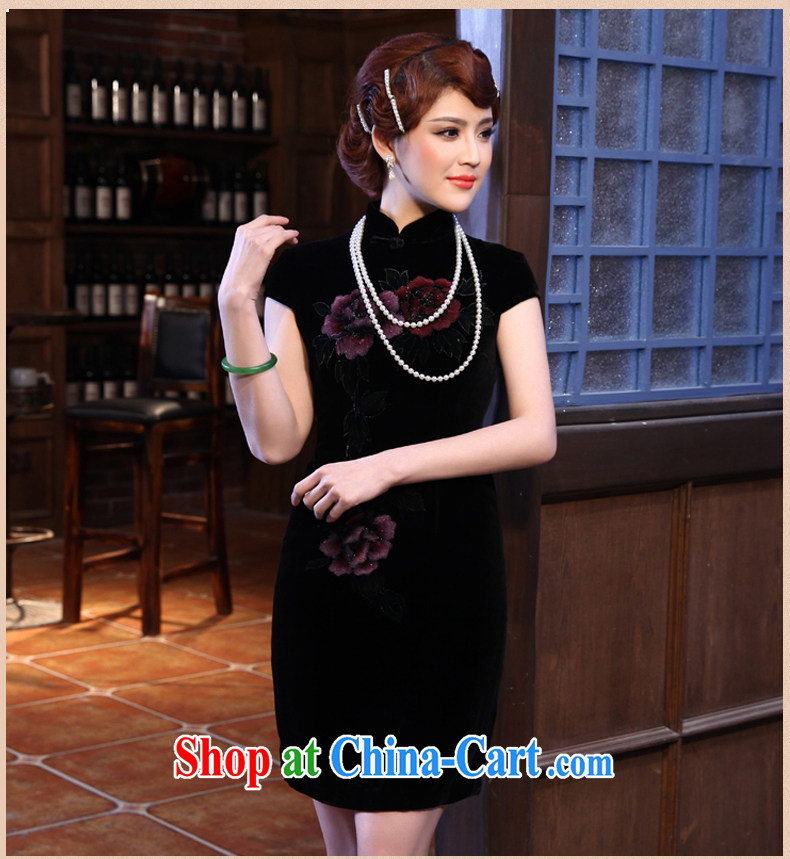 2014 spring new short in high cuff Silk Velvet cheongsam improved retro dresses black XXL pictures, price, brand platters! Elections are good character, the national distribution, so why buy now enjoy more preferential! Health