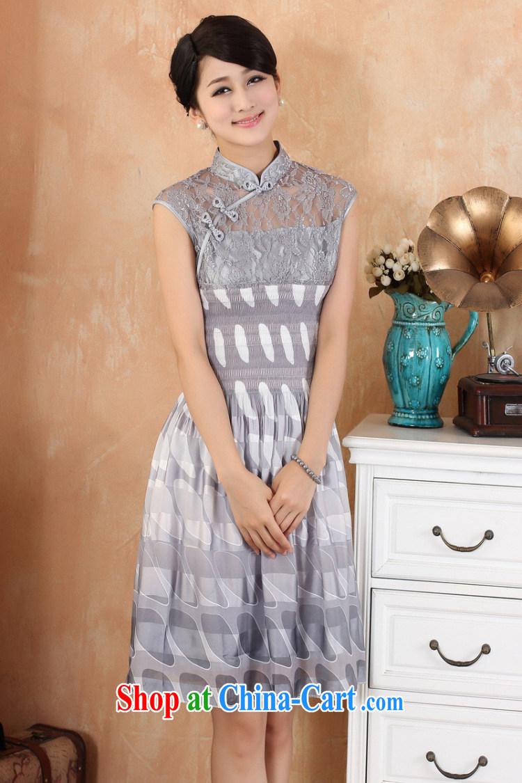 spend the summer Women's clothes and stylish Chinese lace pullover features pipa tie lace stitching silk, with improved cheongsam dress - 4 gray L pictures, price, brand platters! Elections are good character, the national distribution, so why buy now enjoy more preferential! Health