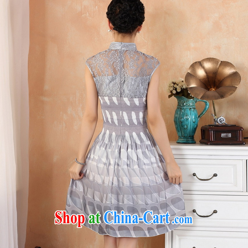 spend the summer Women's clothes and stylish Chinese lace pullover features pipa tie lace stitching silk, with improved cheongsam dress - 4 gray L, figure, and shopping on the Internet