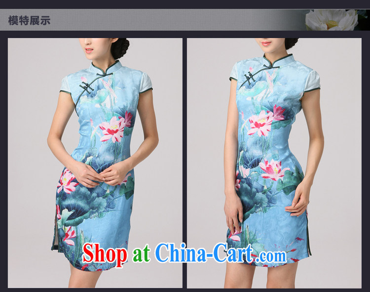 2014 qipao cheongsam embroidered Lotus and improved stylish graphics thin short-sleeved qipao cheongsam dress sauna silk blue XXL pictures, price, brand platters! Elections are good character, the national distribution, so why buy now enjoy more preferential! Health