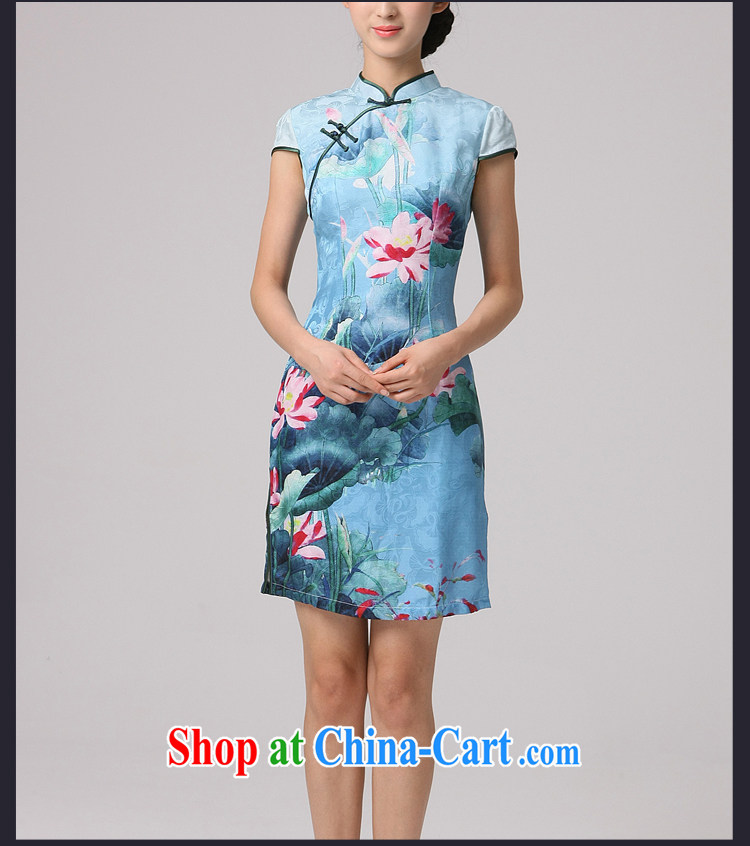 2014 qipao cheongsam embroidered Lotus and improved stylish graphics thin short-sleeved qipao cheongsam dress sauna silk blue XXL pictures, price, brand platters! Elections are good character, the national distribution, so why buy now enjoy more preferential! Health