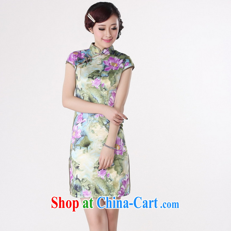 Take the 2014 new stylish improved Chinese qipao tang on the lotus, for the hard-pressed damask short-sleeved qipao D 0200 - B D 0200 - A 2 XL, figure, and shopping on the Internet