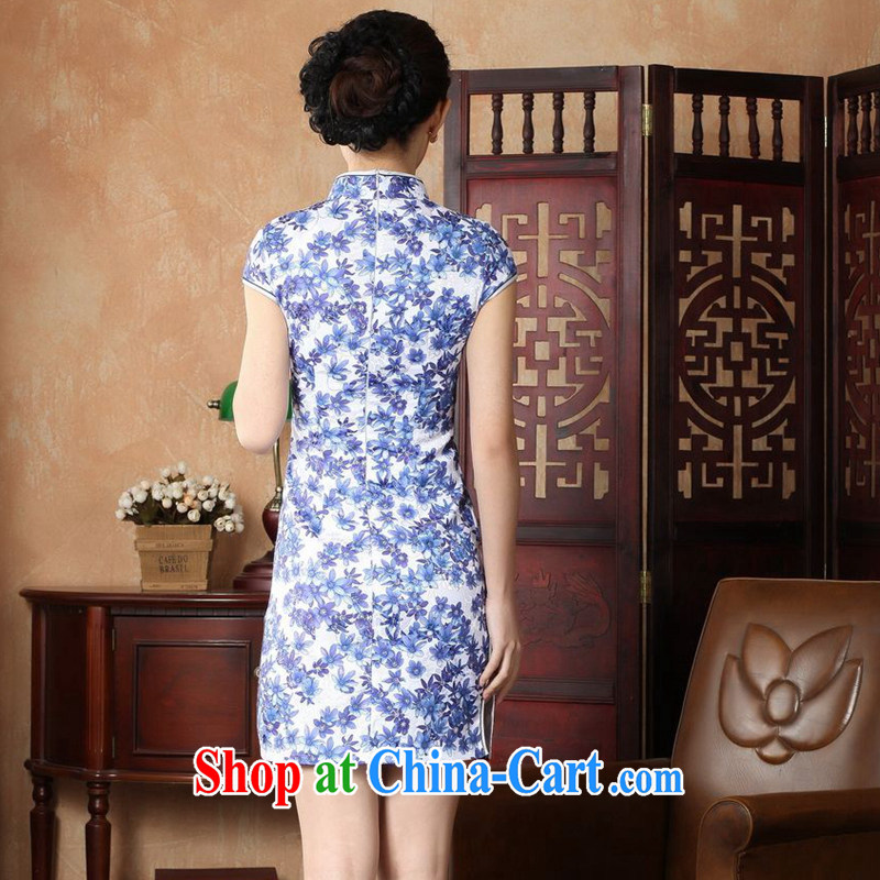 Take the 2014 new summer improved Chinese qipao, for a tight cotton hand painted Orchid short-sleeved Chinese antique dresses Blue on white 2 XL, figure, and shopping on the Internet