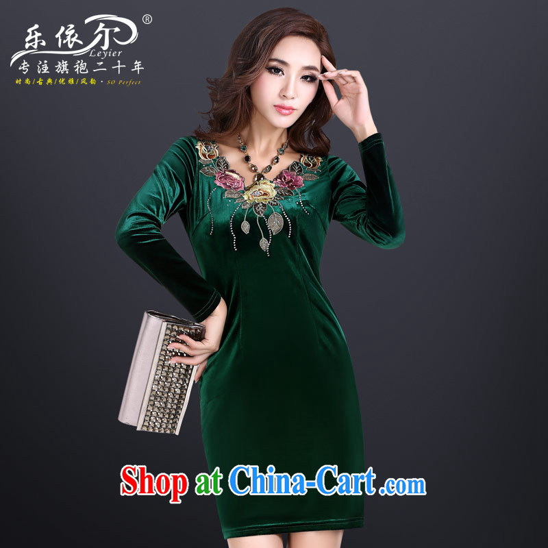 And, in accordance with autumn new wool long-sleeved dresses retro embroidered cheongsam dress improved stylish beauty skirt black XL, in accordance with (leyier), shopping on the Internet