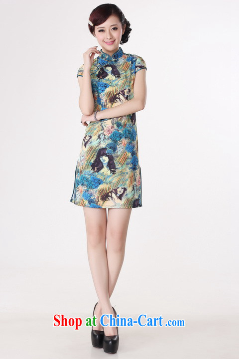 Take the 2014 summer new female Chinese qipao Chinese improved, for a tight damask hand-painted figures short cheongsam blue 2 XL pictures, price, brand platters! Elections are good character, the national distribution, so why buy now enjoy more preferential! Health