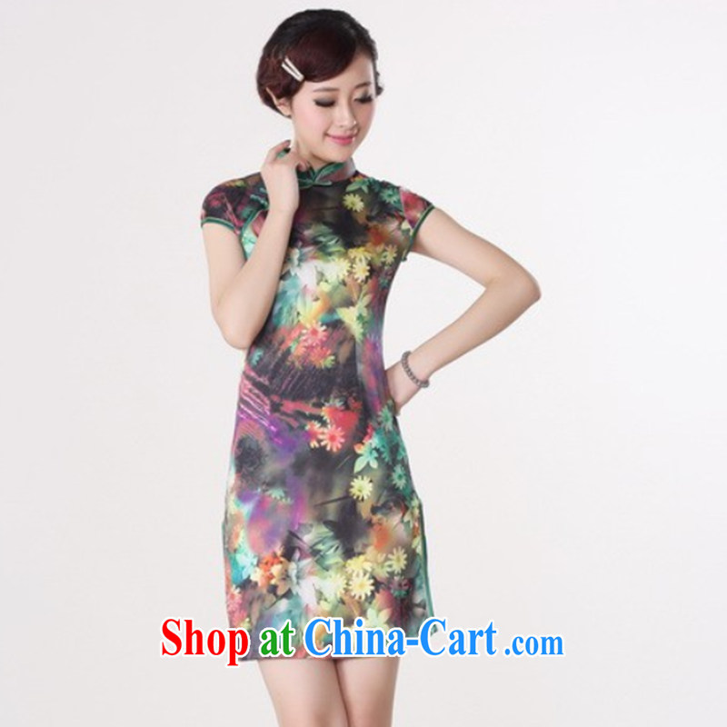 Take the 2014 summer new female Chinese qipao, and Jacob Chinese improved, for the hard-pressed damask hand-painted short cheongsam - A green 2 XL, figure, and, shopping on the Internet