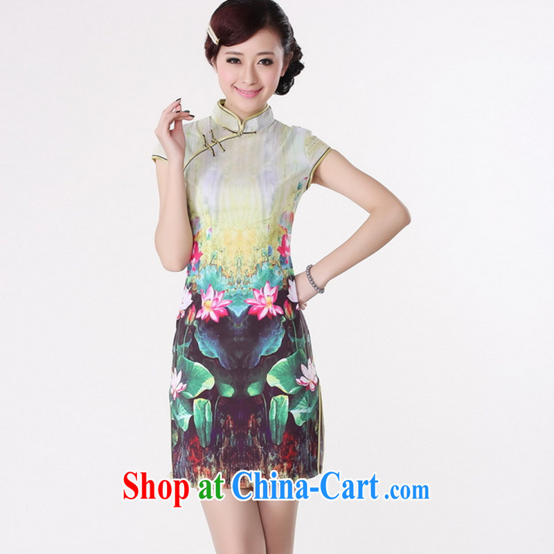 Take the 2014 new summer Women's clothes and stylish Chinese improved antique cheongsam Chinese, for a tight Silk Cheongsam Lotus green 2XL, spend figure, and, shopping on the Internet