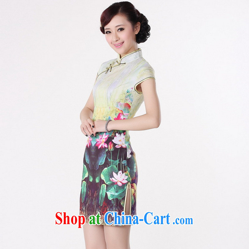 Take the 2014 new summer Women's clothes and stylish Chinese improved antique cheongsam Chinese, for a tight Silk Cheongsam Lotus green 2XL, spend figure, and, shopping on the Internet