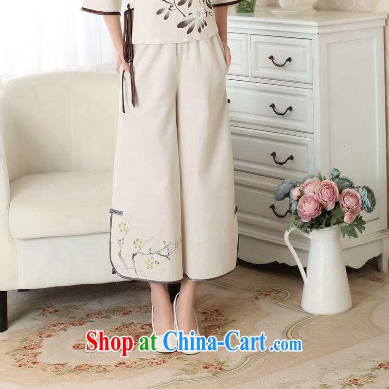 Take the 2014 new summer Tang women Ms. pants costumes Han-wide leg Trouser press Ethnic Wind cotton the female P 0012 m yellow L