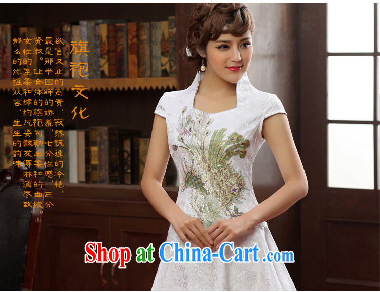 2014 summer new female Peacock classic, yet embroidered Chinese improved body dresses U collar cheongsam white XL pictures, price, brand platters! Elections are good character, the national distribution, so why buy now enjoy more preferential! Health