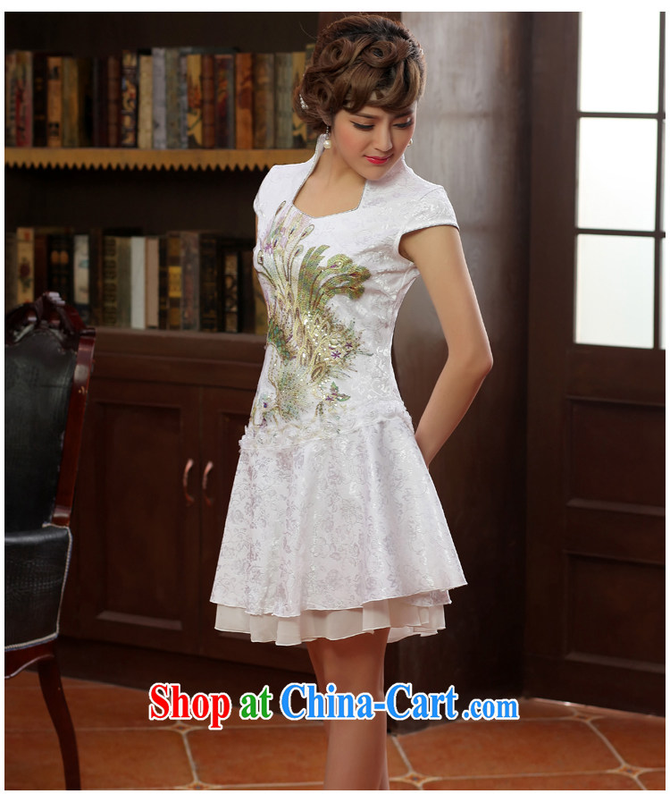 2014 summer new female Peacock classic, yet embroidered Chinese improved body dresses U collar cheongsam white XL pictures, price, brand platters! Elections are good character, the national distribution, so why buy now enjoy more preferential! Health
