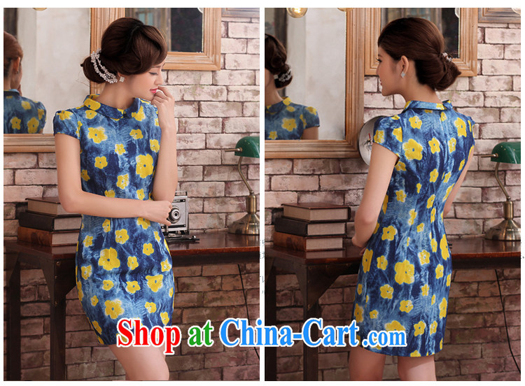 robes women 2014 summer new stylish cheongsam dress Chinese improved retro chopper Huanghua improved short-sleeve dresses blue XXL pictures, price, brand platters! Elections are good character, the national distribution, so why buy now enjoy more preferential! Health