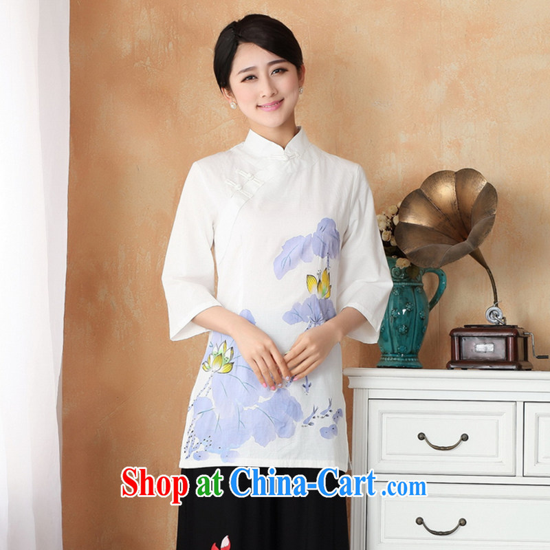 Take the 2014 new summer stylish hand-painted robes cotton the larger Chinese female improved Han-chinese 2393 - 2 - 1 white purple 2 XL