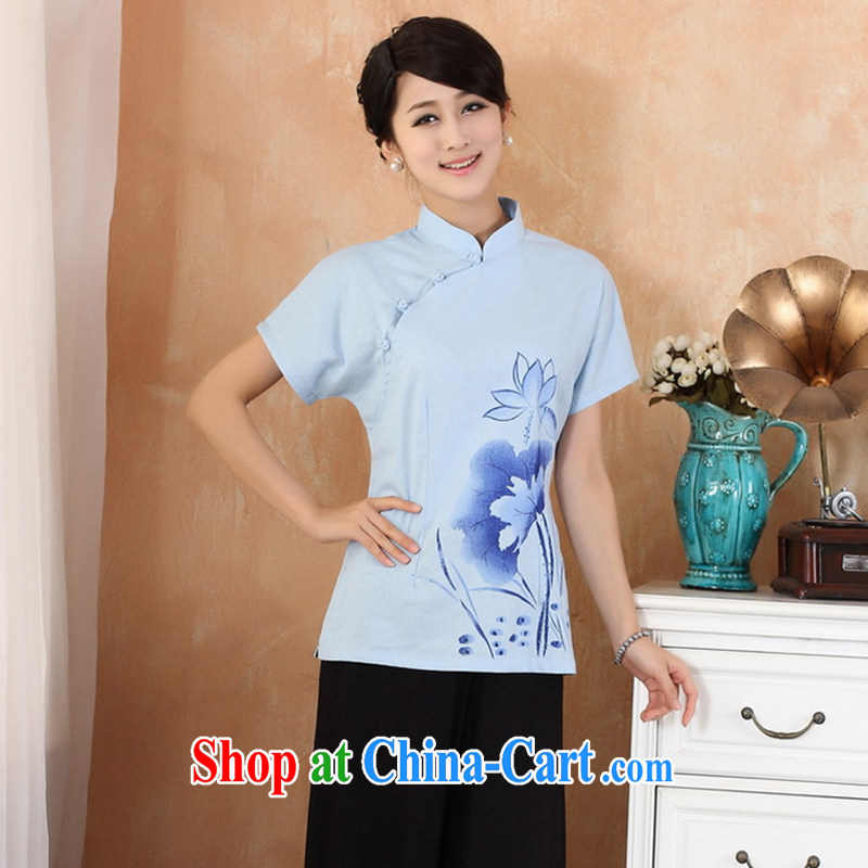Take the 2014 new dresses T-shirt cotton the larger Chinese female improved Han-Chinese, summer 2373 - 1 - 1 light blue 4 XL, spend, and, shopping on the Internet