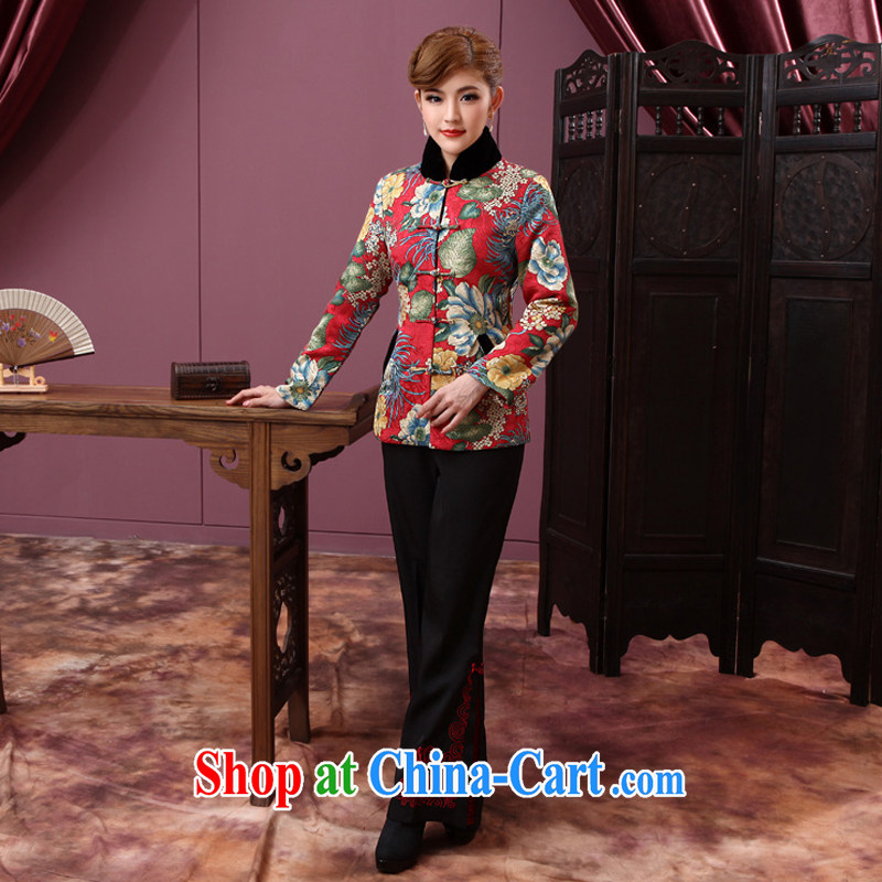 Dresses 2014 New National wind women's coats winter hair collar quilted coat long-sleeved jacket T-shirt cheongsam X 613 red 3XL