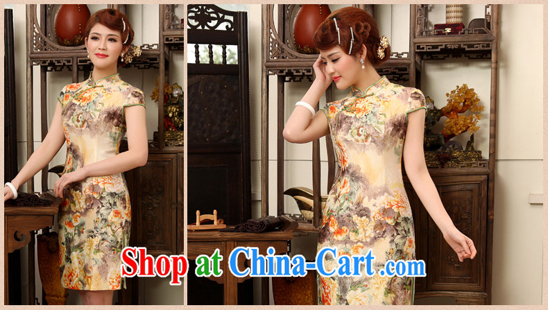 Dresses 2014 summer New Silk Cheongsam improved stylish short-sleeved Silk Cheongsam dress orange XXL pictures, price, brand platters! Elections are good character, the national distribution, so why buy now enjoy more preferential! Health