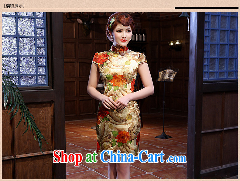 Dresses 2014 summer new retro stamp cultivating short-sleeve improved stylish daily ethnic wind cheongsam dress and yellow XXL pictures, price, brand platters! Elections are good character, the national distribution, so why buy now enjoy more preferential! Health