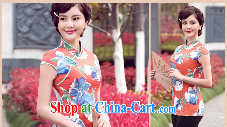Dresses 2014 Tang replace summer new, cool short-sleeved beauty antique dresses shirt linen dresses T-shirt blue floral XXL pictures, price, brand platters! Elections are good character, the national distribution, so why buy now enjoy more preferential! Health