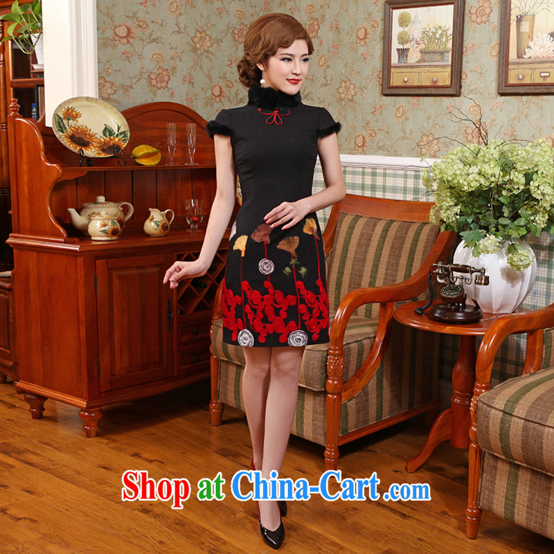 2014 cheongsam Chinese, winter clothing qipao thick hair for improved stylish winter new X 602 black 2 XL