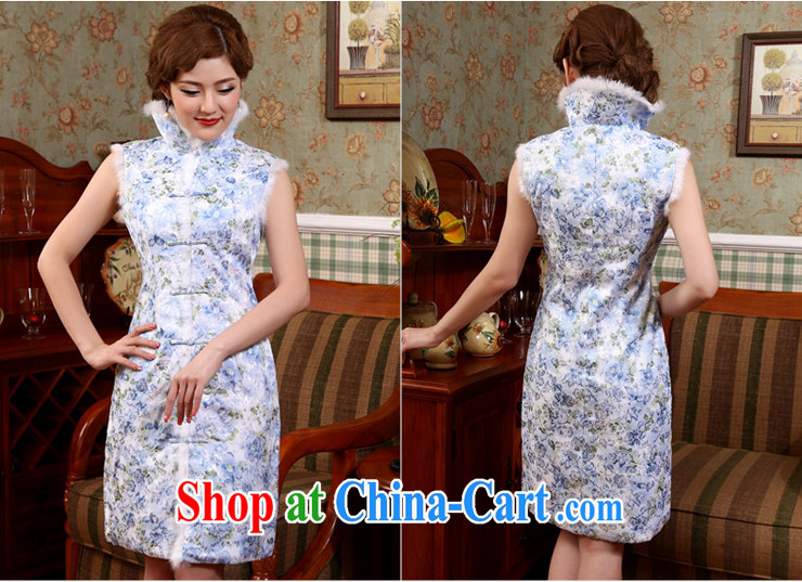 Dresses 2014 winter and cotton floral retro short cheongsam new, improved and stylish edges thicken cheongsam dress light blue 2 XL pictures, price, brand platters! Elections are good character, the national distribution, so why buy now enjoy more preferential! Health