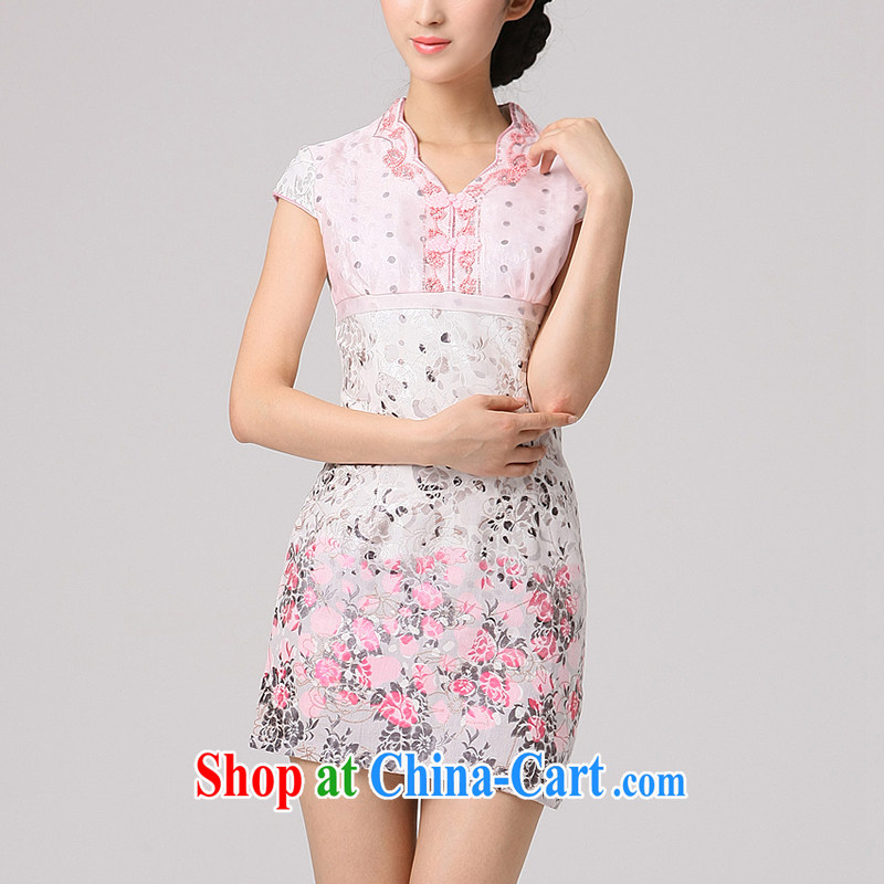 dresses with autumn 2014 summer new, improved and stylish Chinese graphics thin short dresses daily dress dress pink XXL