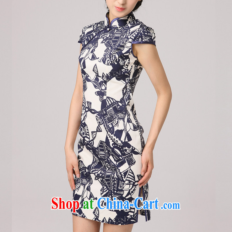 Dresses 2014 new summer Chinese qipao, improved cheongsam stylish improved blue and white porcelain sexy outfit Navy XXL