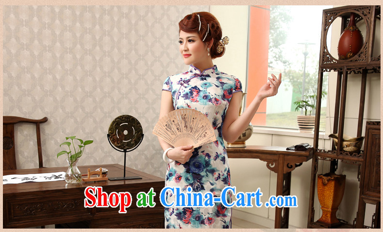 Dresses 2014 summer retro floral pattern improved stylish Stretch video thin short cheongsam dress dresses blue-green 2XL pictures, price, brand platters! Elections are good character, the national distribution, so why buy now enjoy more preferential! Health