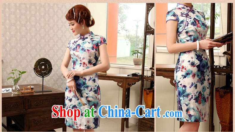 Dresses 2014 summer retro floral pattern improved stylish Stretch video thin short cheongsam dress dresses blue-green 2XL pictures, price, brand platters! Elections are good character, the national distribution, so why buy now enjoy more preferential! Health