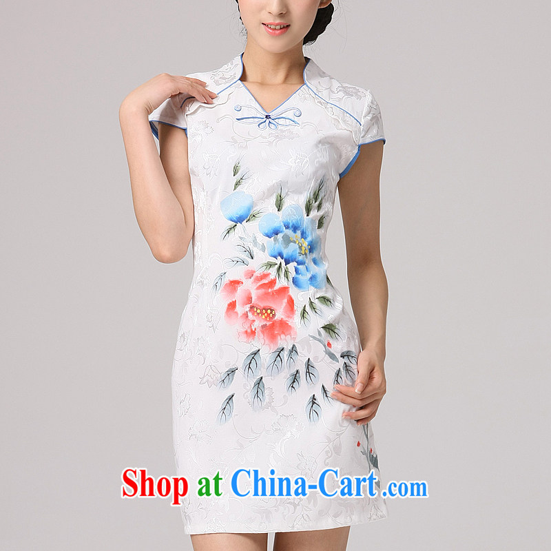 Summer outfit with new, improved cheongsam Stylish retro short sleeved Chinese qipao, short cheongsam dress white XXL
