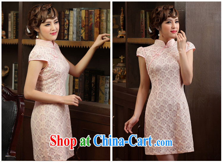 Dresses summer improved cheongsam Openwork exquisite embroidered on the cheongsam dress short-sleeved cultivating flowers dresses pink XL pictures, price, brand platters! Elections are good character, the national distribution, so why buy now enjoy more preferential! Health