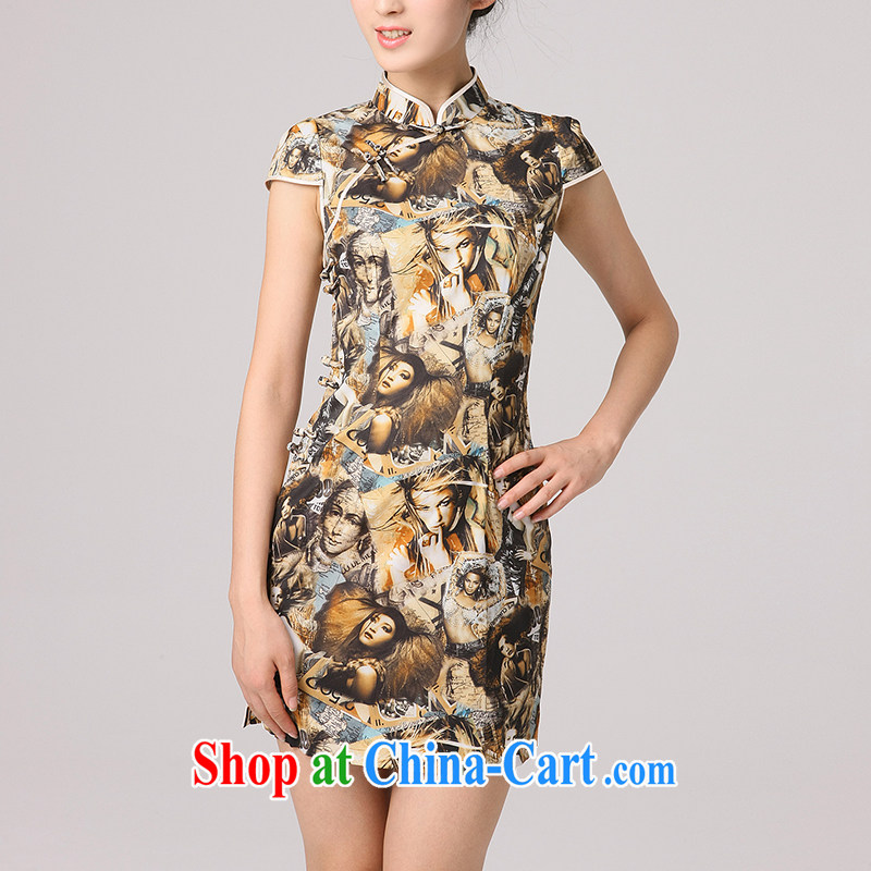 qipao improved creative and stylish 2014 new summer beach on retro style sexy woman stamp outfit yellow XXL