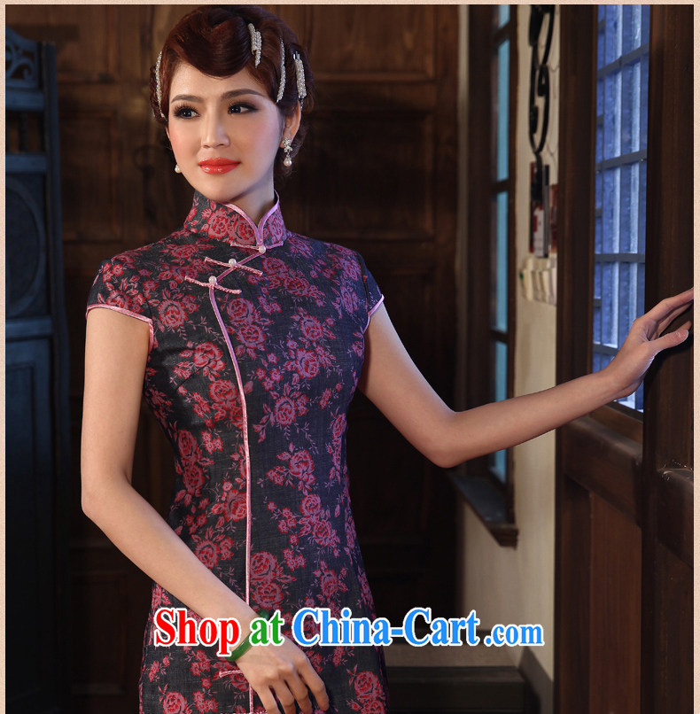 Dresses 2014 summer new retro China wind improved short-sleeved, linen cheongsam dress cotton the cheongsam dark purple XXL pictures, price, brand platters! Elections are good character, the national distribution, so why buy now enjoy more preferential! Health