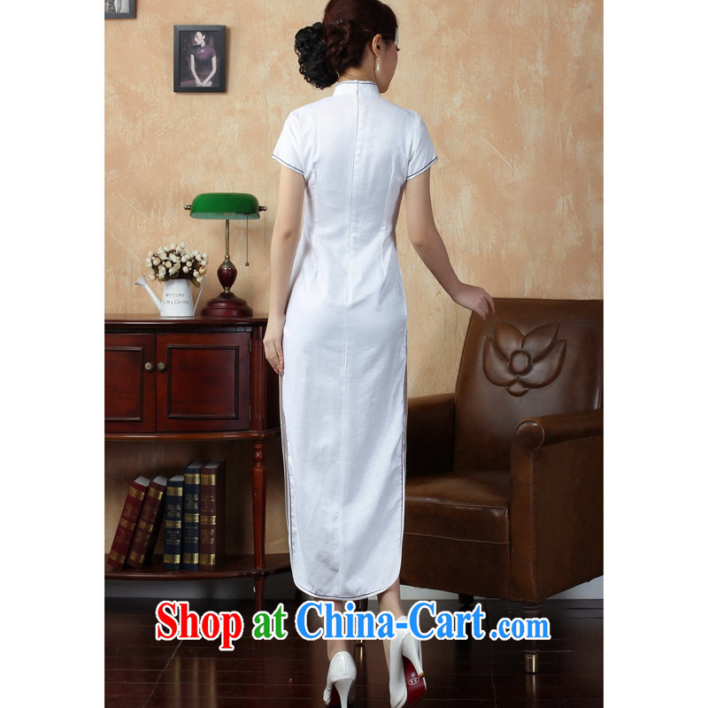 Take the 2014 new summer Women's clothes cheongsam Chinese damask embroidery, for a tight short-sleeved long cheongsam C 0005 - B white 2XL, figure, and shopping on the Internet