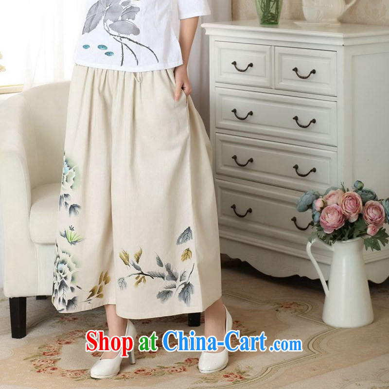 Take the 2014 new summer relaxed stylish Ethnic Wind girls pants hand-painted cotton the pants Wide Leg pants with short pants m yellow L, figure, and, shopping on the Internet