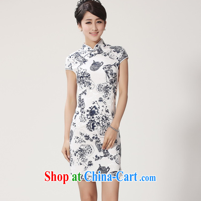 Take the new women with stylish and improved summer Chinese Chinese, for the hard-pressed linen porcelain was short-sleeved dresses blue and white porcelain 2 XL, figure, and on-line shopping