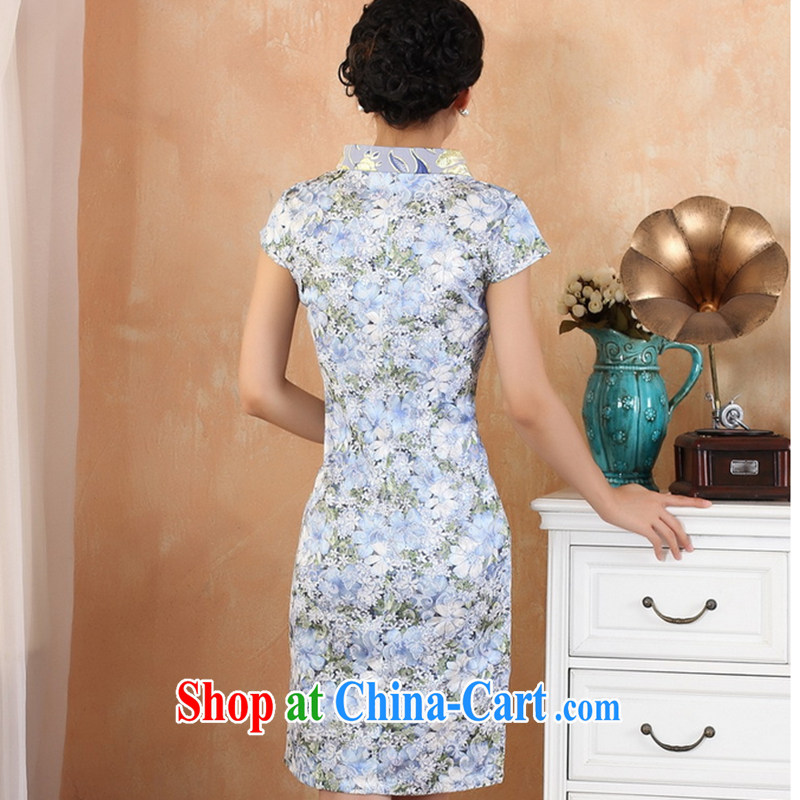 Take the 2014 new stylish summer Women's clothes short-sleeved Chinese qipao V, for the hard-pressed Chinese improved jacquard dresses in blue L, figure, and shopping on the Internet