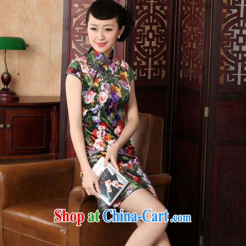 Take the new summer Women's clothes dresses with short stretch gold velour painting stylish classic short-sleeved traditional manual cheongsam TD 0012 - A XL 2, figure, and shopping on the Internet