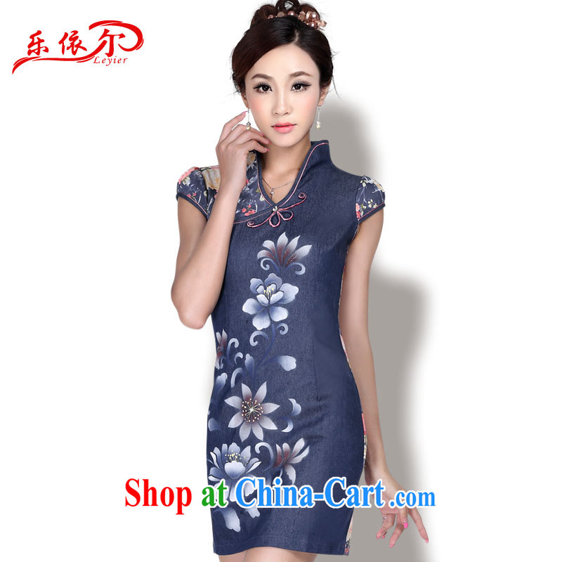 And, according to summer dress new improved cheongsam stylish women short cheongsam dress dress Chinese antique dresses LYE 1711 dark blue XXL