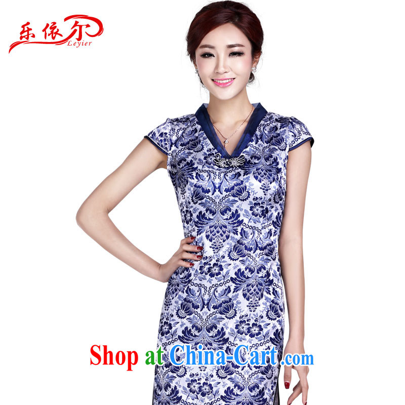 And, according to summer dress new daily retro dresses blue and white porcelain antique Ethnic Wind improved cheongsam dress LYE 9014 blue XXL