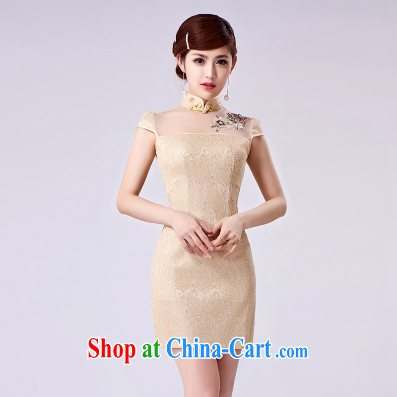Rain is still clothing bridal wedding dresses toast clothing summer short skirts lace cheongsam dinner will be brides with short-sleeved qipao QP 7002 apricot XXL, rain is clothing, and shopping on the Internet
