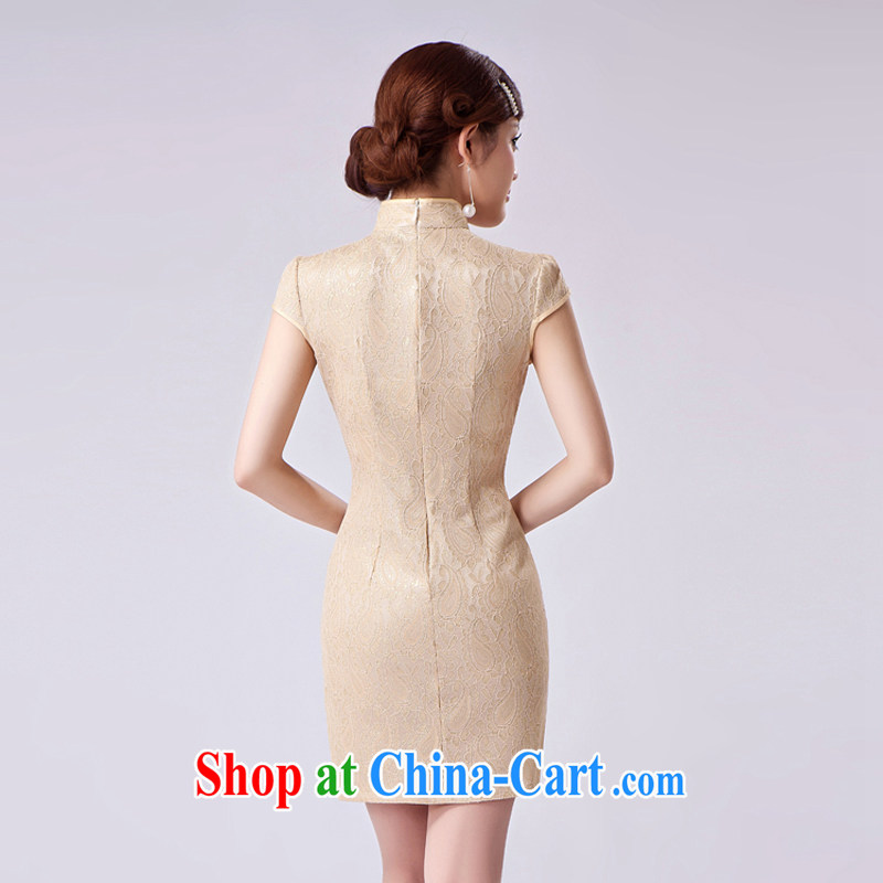 Rain is still clothing bridal wedding dresses toast clothing summer short skirts lace cheongsam dinner will be brides with short-sleeved qipao QP 7002 apricot XXL, rain is clothing, and shopping on the Internet
