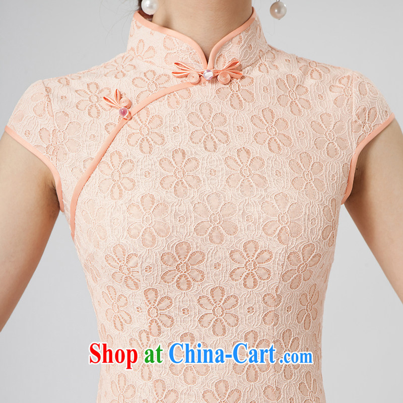 Rain is still Yi marriages served toast summer short cheongsam dress photo building Photo Album wedding dresses mother dinner will dress lace cheongsam QP 7004 pink XXL, rain is clothing, and shopping on the Internet