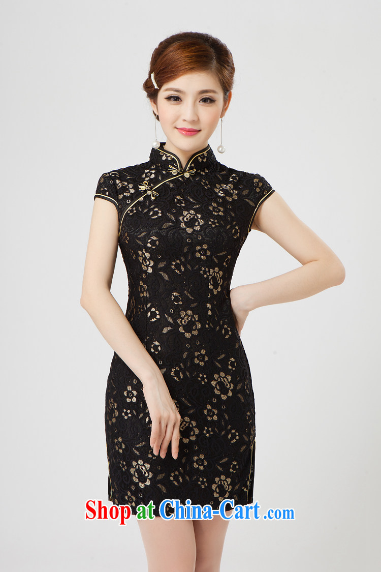 Rain Coat yet married women MOM dress Dinner served toast short, improved black lace cheongsam dress short-sleeved daily outfit QP 7005 black XXL pictures, price, brand platters! Elections are good character, the national distribution, so why buy now enjoy more preferential! Health