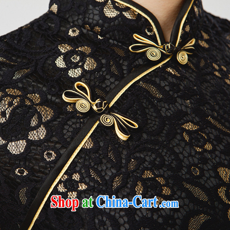Rain is still Yi married women MOM dress Dinner served toast short, improved black lace cheongsam dress short-sleeved daily outfit QP 7005 black XXL, rain is clothing, and shopping on the Internet