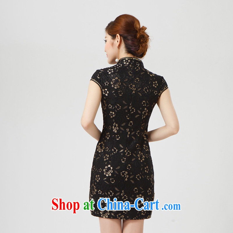 Rain is still Yi married women MOM dress Dinner served toast short, improved black lace cheongsam dress short-sleeved daily outfit QP 7005 black XXL, rain is clothing, and shopping on the Internet