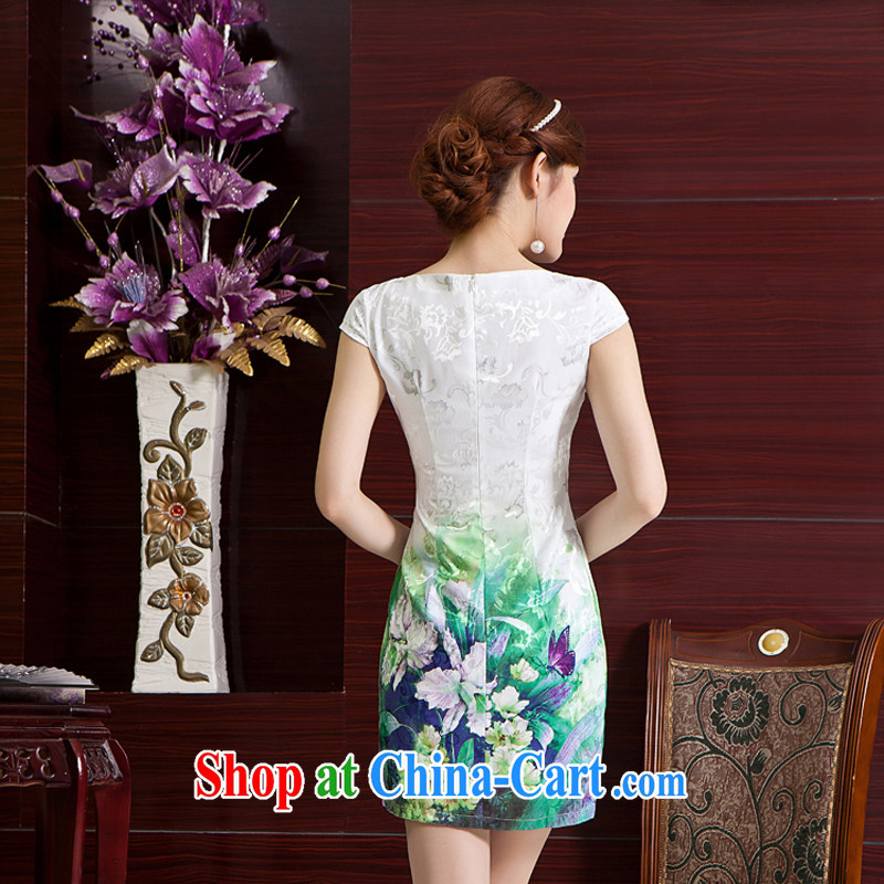 Rain Coat is stylish and improved short summer wear cheongsam dress short-sleeved, photo building photo dresses wedding dress day dresses QP 7006 photo color XXL, rain is clothing, and shopping on the Internet
