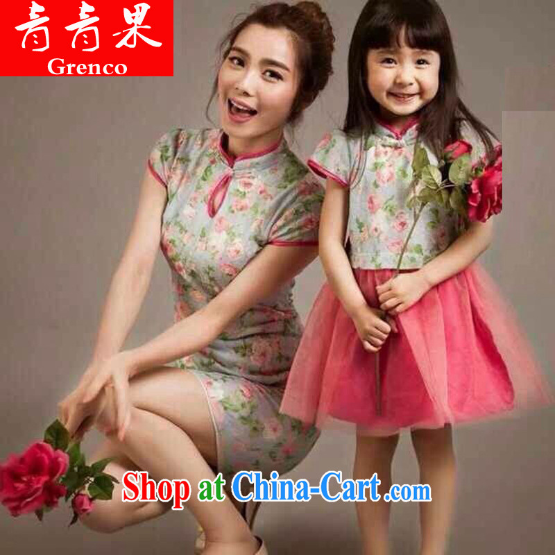 Green fruit 2014 ladies retro lace cheongsam mother and daughter sets the color kids M - 7-year-old